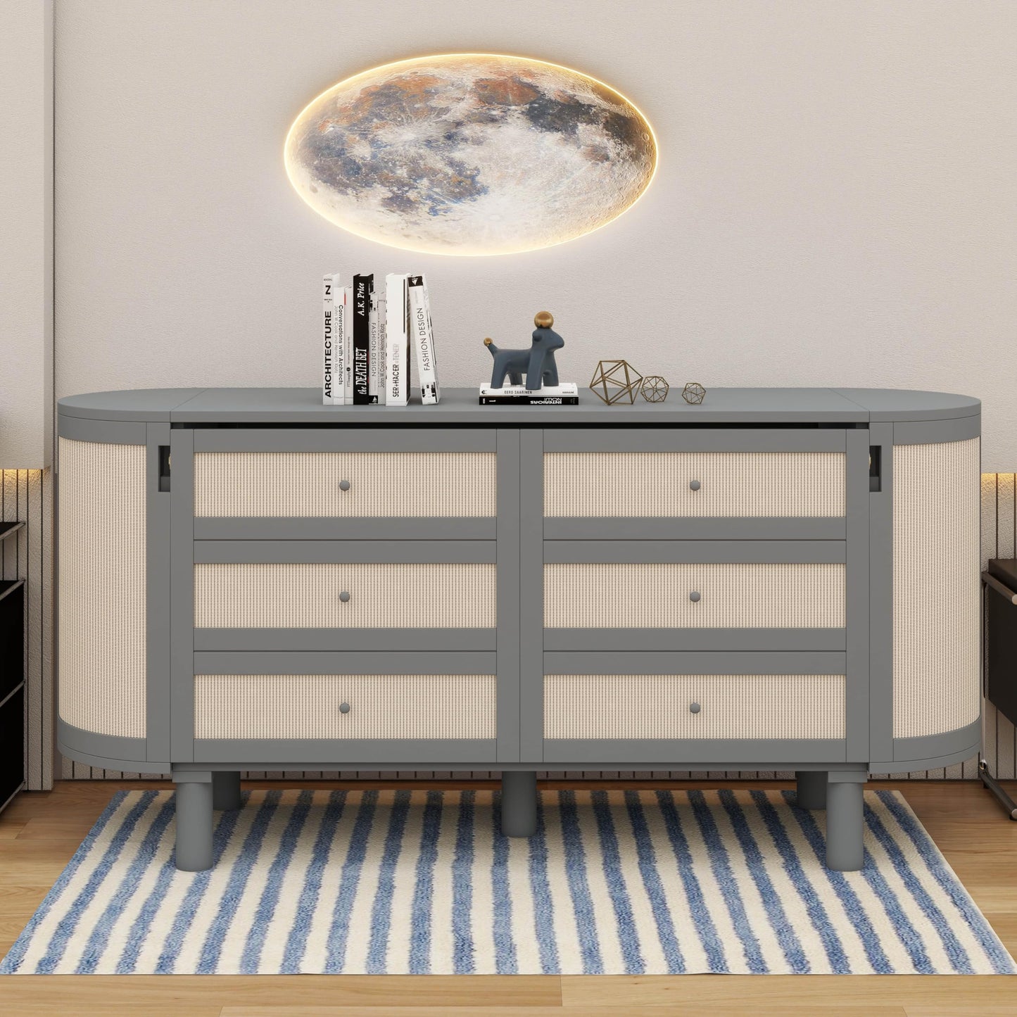 YunNianYang Murphy Bed with Hidden Storage & Modern Woven Design (Gray, Queen)