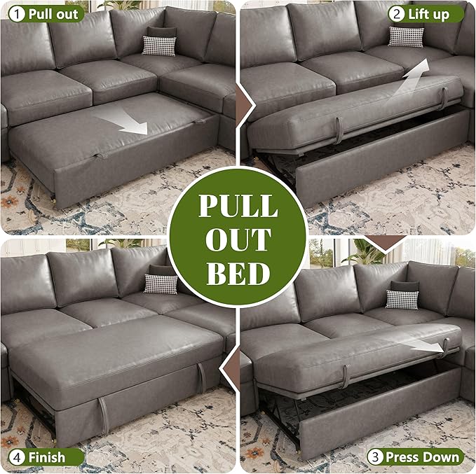 108 Inch Faux Leather Modular Sectional Sofa