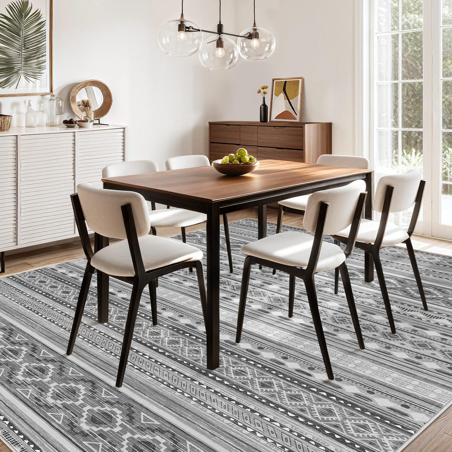 cotiled 5x7 Area Rugs Living Room Rug: Washable Boho Rugs with Non Slip Backing Large Soft Indoor Stain Resistant Carpet for Bedroom Farmhouse Dining Room Lightweight Home Decor Beige Grey
