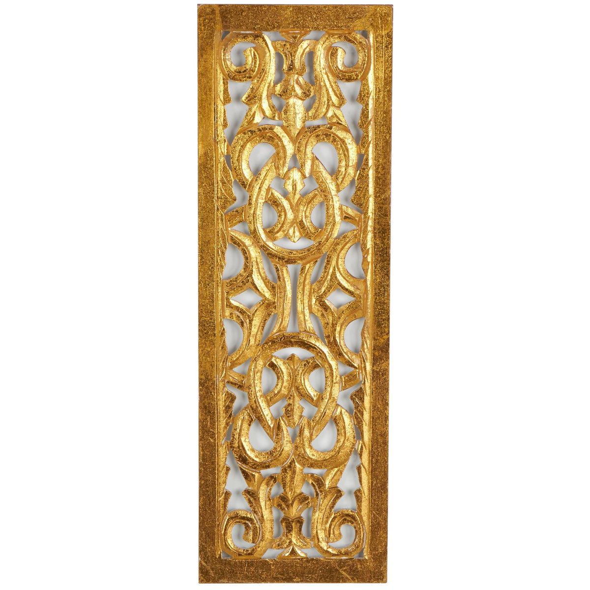 Deco 79 Wooden Floral Handmade Home Wall Decor Intricately Carved Arabesque Wall Sculpture, Wall Art 12" x 1" x 36", Gold
