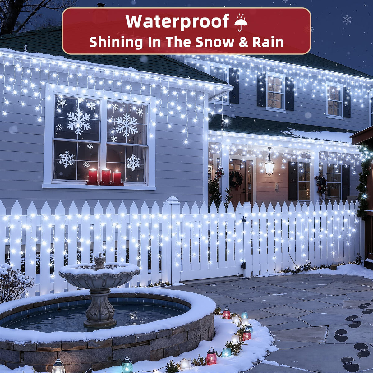 1332 LED 132ft Christmas Lights with 296 Drops, 12 Lighting Modes Cool White Christmas Decoration Twinkling Lights Dimmable, Timer Outdoor Waterproof Fairy Lights for Indoor Garden House Eaves Roof