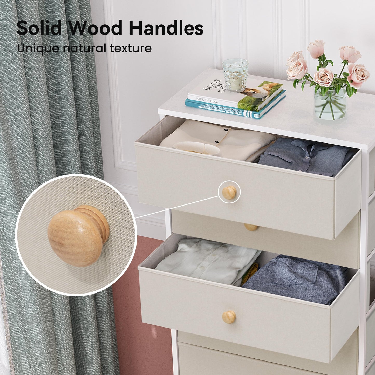 Crestlive Products Tall Dresser, 7-Drawer Wide Fabirc Storage Tower, Chests of Drawers - Vertical Organizer Unit for Bedroom, Hallway, Entryway, Nursery, Wood Top, Closets with Handles (Beige)