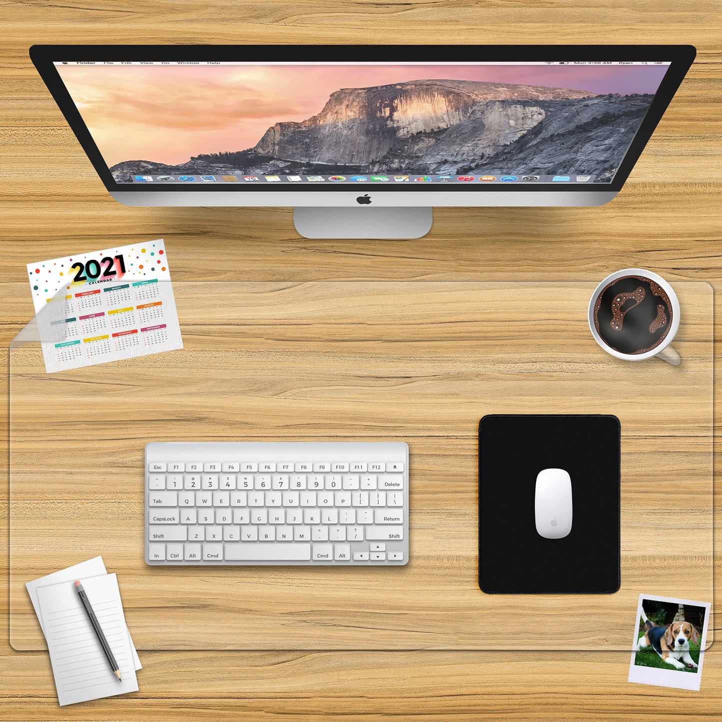 Awnour Clear Desk Pad Blotter on Top of Desks - 34 x 17 inches - Non Slip Desk Writing Mat for Office and Home - Round Edges - Textured/Forested - Mouse Pad Included. (34 x 17)