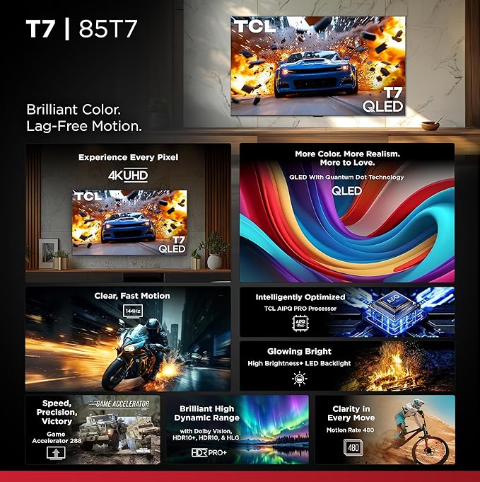 TCL Amazon Exclusive 85 Inch Class T7 Series | 4K QLED HDR Lag-Free Smart