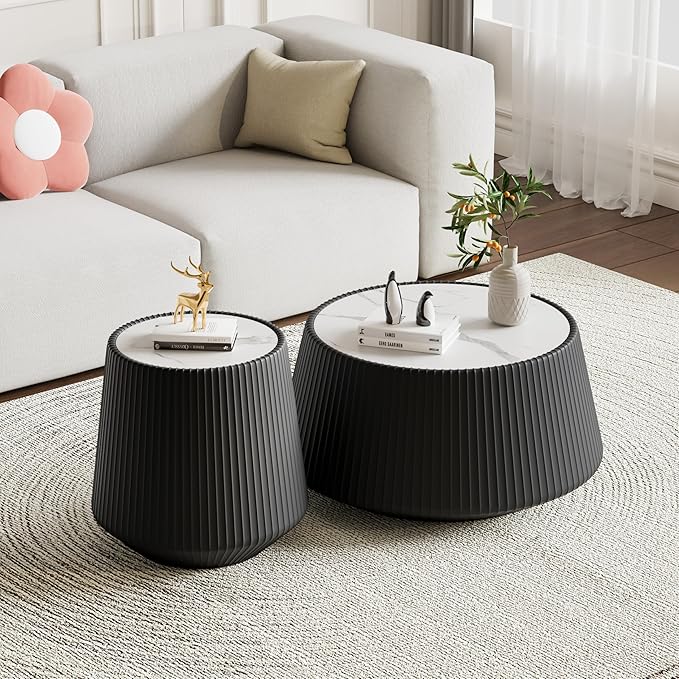 26.77" Marble Coffee Table, Modern Cup Shaped Coffee Table