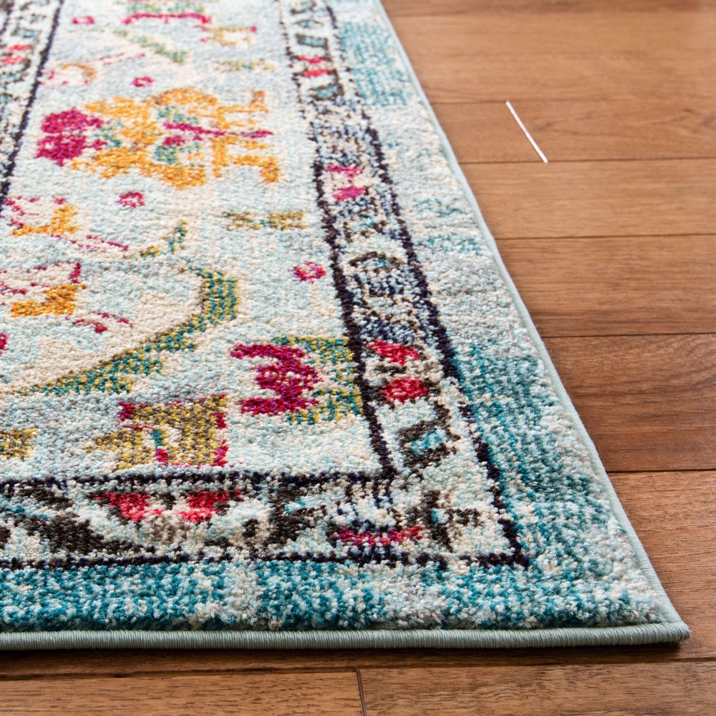 SAFAVIEH Monaco Collection Runner Rug - 2'2" x 14', Light Blue & Fuchsia, Non-Shedding & Easy to Clean, Distressed Medallion Design, Ideal for Hallway, Foyer, Entryway, Kitchen, Bedroom (MNC243J)