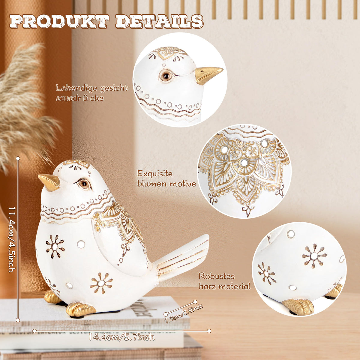 Xintim Bird Statue for Home Decor Accents Boho White Bird Figurines for Shelf Living Room Bedroom Centerpiece Table, Decorative Birds Sculpture, Animal Decor Gifts for Bird Lovers, Women