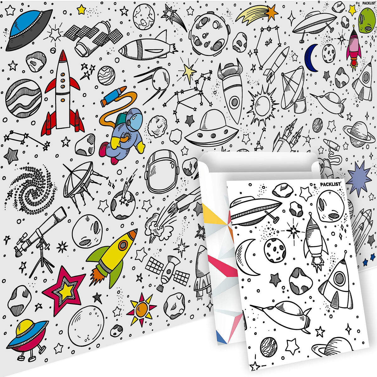 PACKLIST® Giant Space Coloring Poster for Kids – XXL Jumbo Outer Space Theme Wall Art with Planets & Rockets | Huge Educational Craft & Group Activity