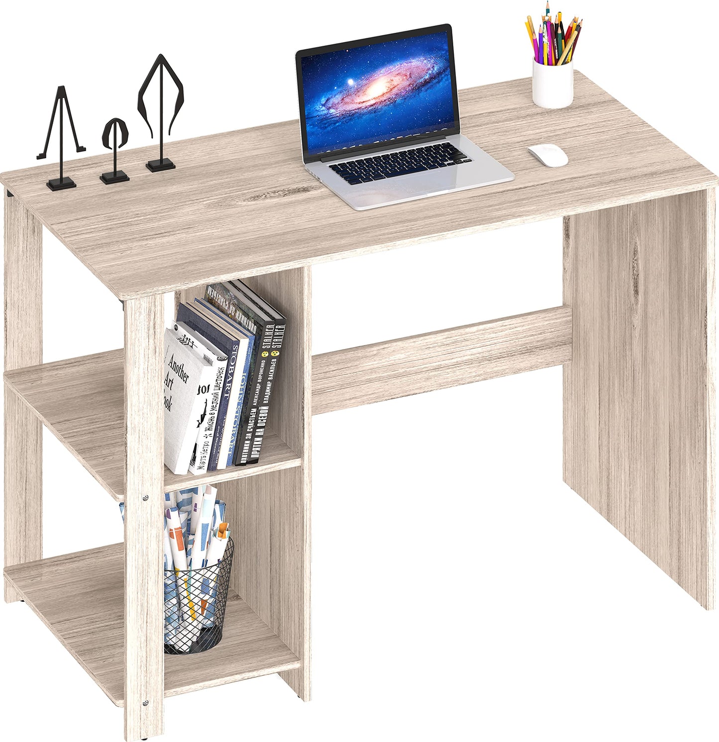 SHW 38-Inch Home Office Computer Desk with Shelves, Maple