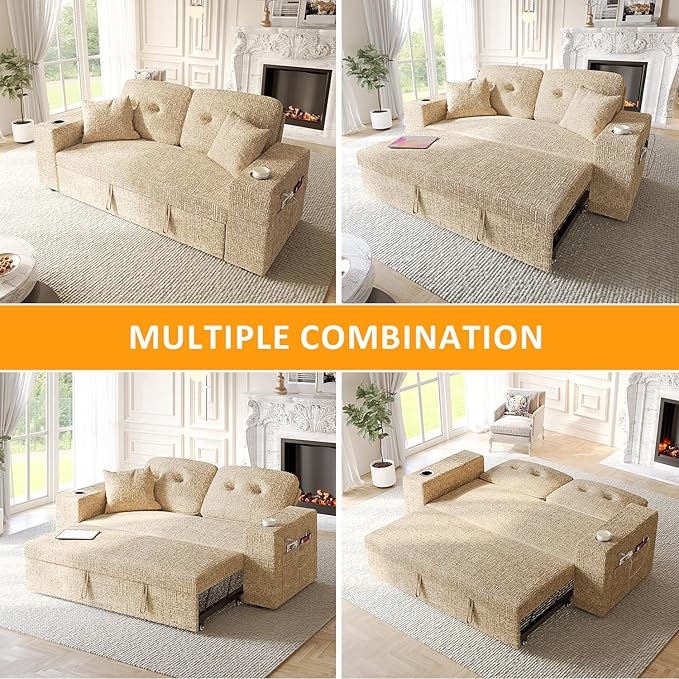 63 Inch Sleeper Sofa Bed, 3 in 1 Pull Out Couch Bed