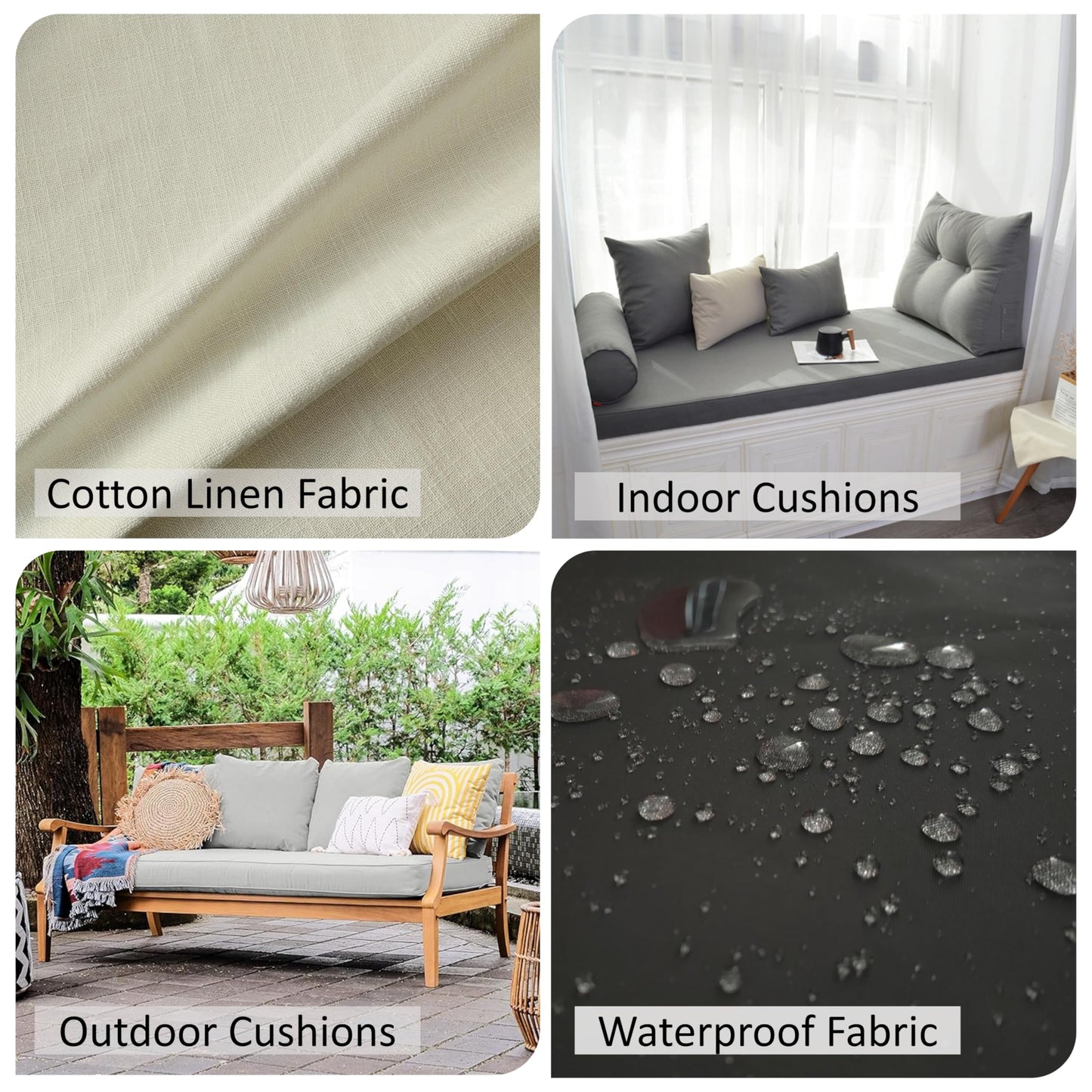 Kiyeocca Custom Bench Cushions for Indoor/Outdoor Furniture, Bay Window Seat Pad with Non-Slip Bottom, Foldable Foam Mattress, Replacement Sofa Couch Booster Cushion(Custom Size/Shape/Piping)