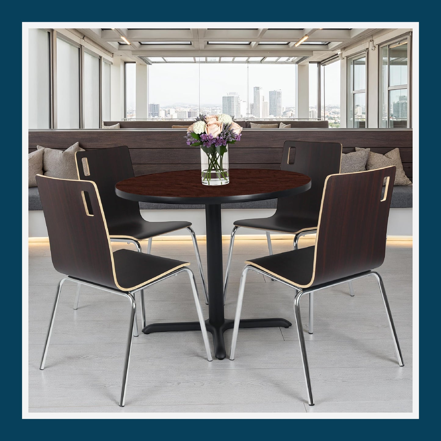OEF Furnishings OEFCT13636XDMY Premium Commercial-Grade Restaurant and Breakroom Cafe Table (Round, 36 in Diameter, 30 in Dining Height, X-Base, Black Frame, Mahogany Laminate)