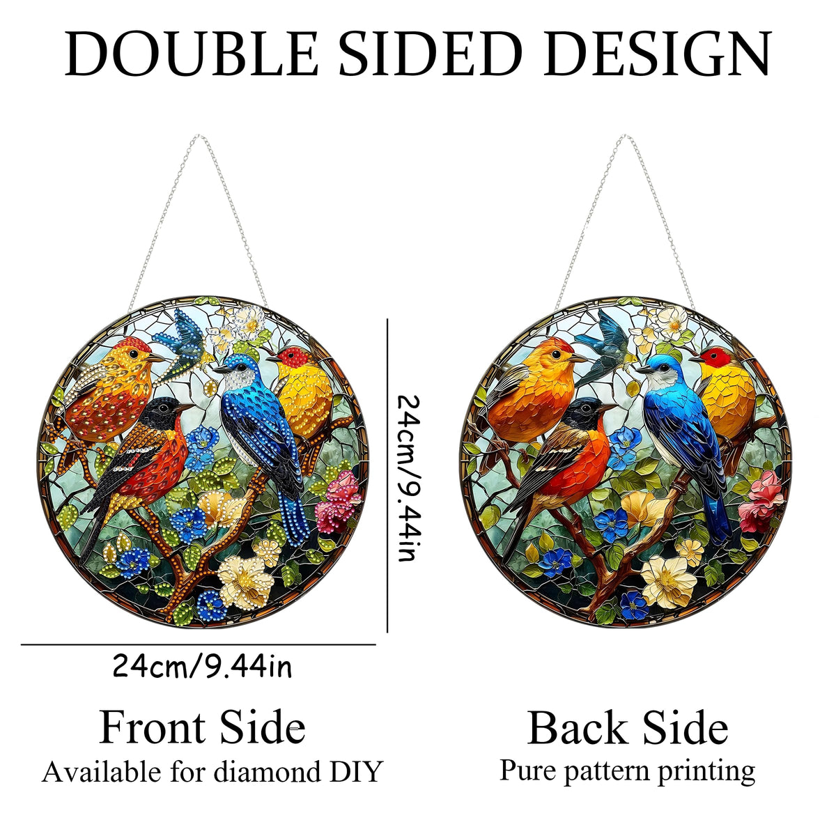 DIY Diamond Art Painting Wreath Kits，Special Shaped Rhinestone Hanging Ornament Diamond Art Window Pendants for Gift Home Garden Wall Hanging Kits,Double Sided (Bird-1)