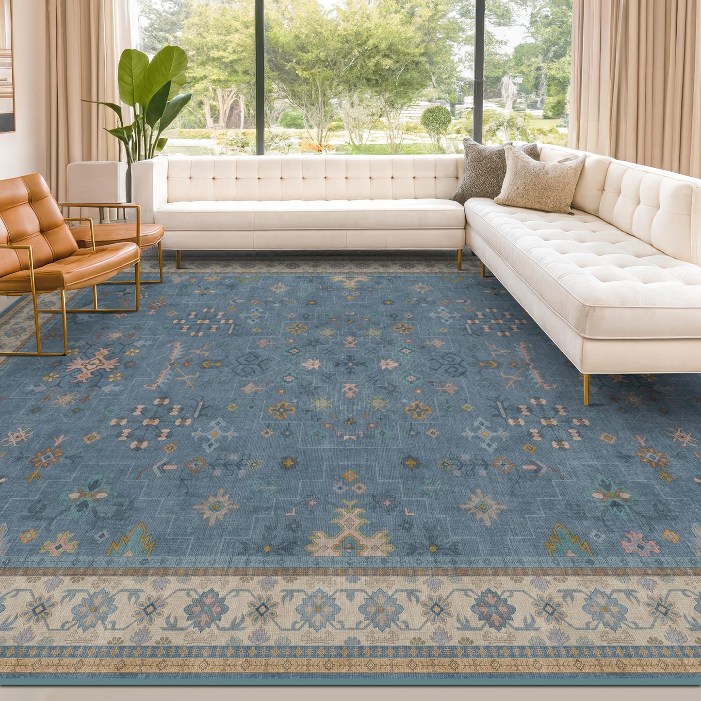 Hazo Haus Boho 9x12 Soft Rugs for Living Room - Dark Blue Rugs for Bedroom Aesthetic, Dining Room Under Kitchen Table, Washable Soft Non Slip Large Area Eclectic Unique Décor
