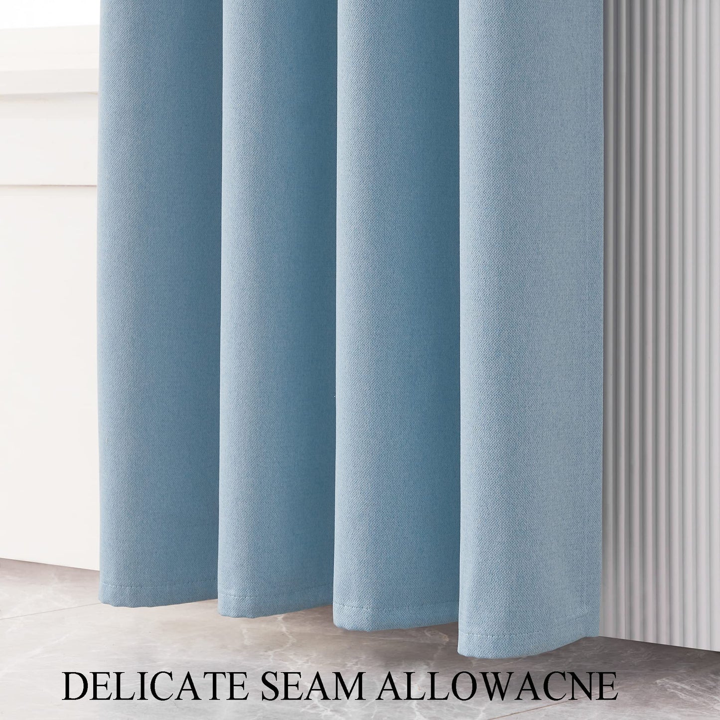 Sanceor Blackout Extra Long Faux Linen Curtain 12ft Length,Grommet on Top, 2 Story House Drapery for High Ceiling,Tall Window,Great Room(Light Blue,1 Panel,52 x 144 Inch)