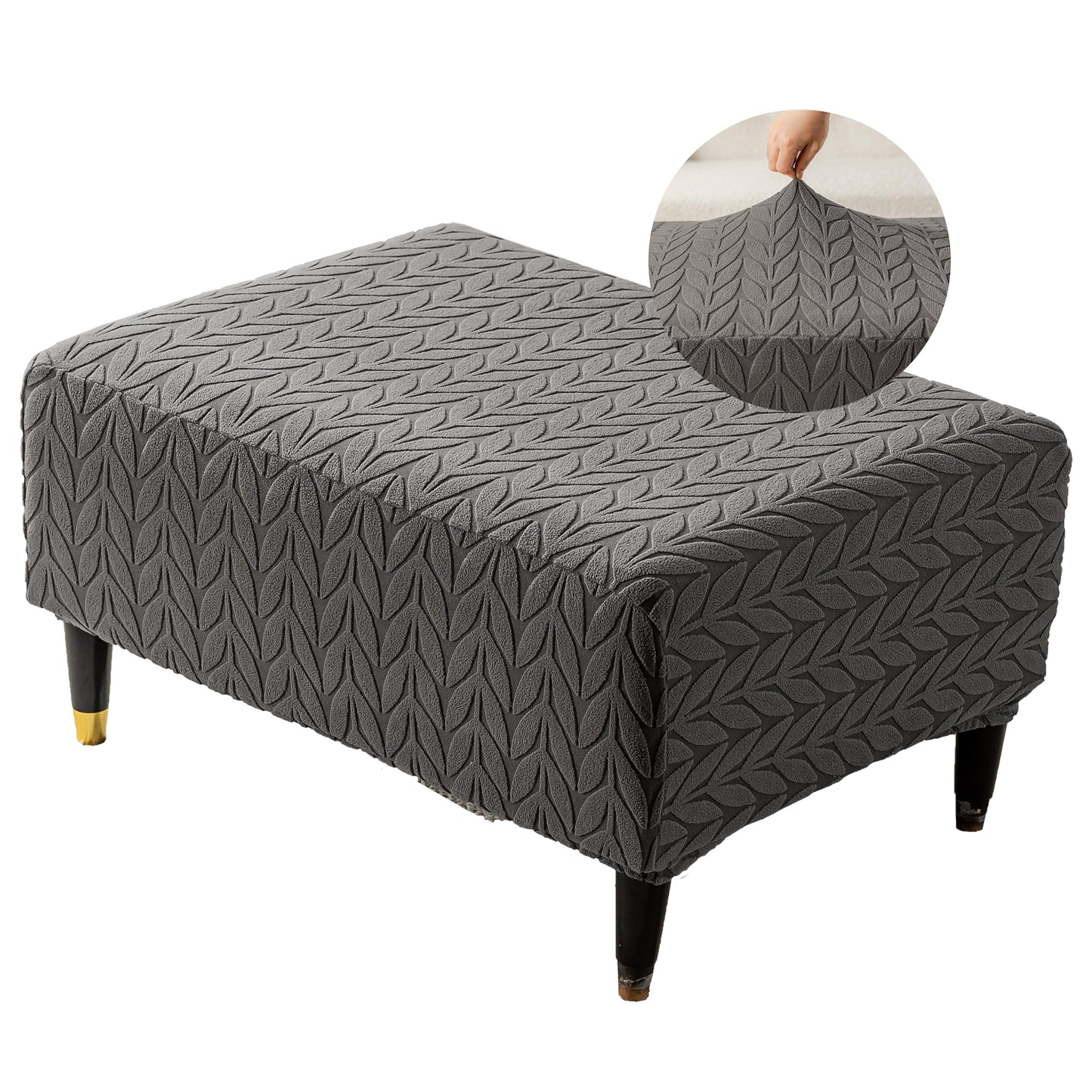 KaviKon Ottoman Cover Slipcover Rectangle Fit Length 25"-30" Stretch Foot Stool Slip Cover, Footrest Slipcovers Protector with Elastic Band, Ottoman Cover Removable Washable(Small,Herringbone Grey)