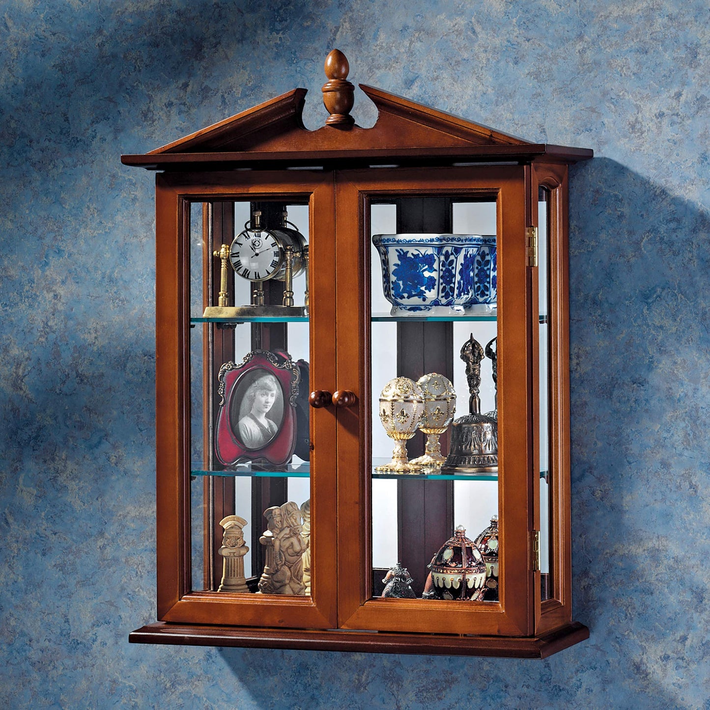 Design Toscano Amesbury Manor Glass Wall Mounted Storage Curio Cabinet, Mahogany