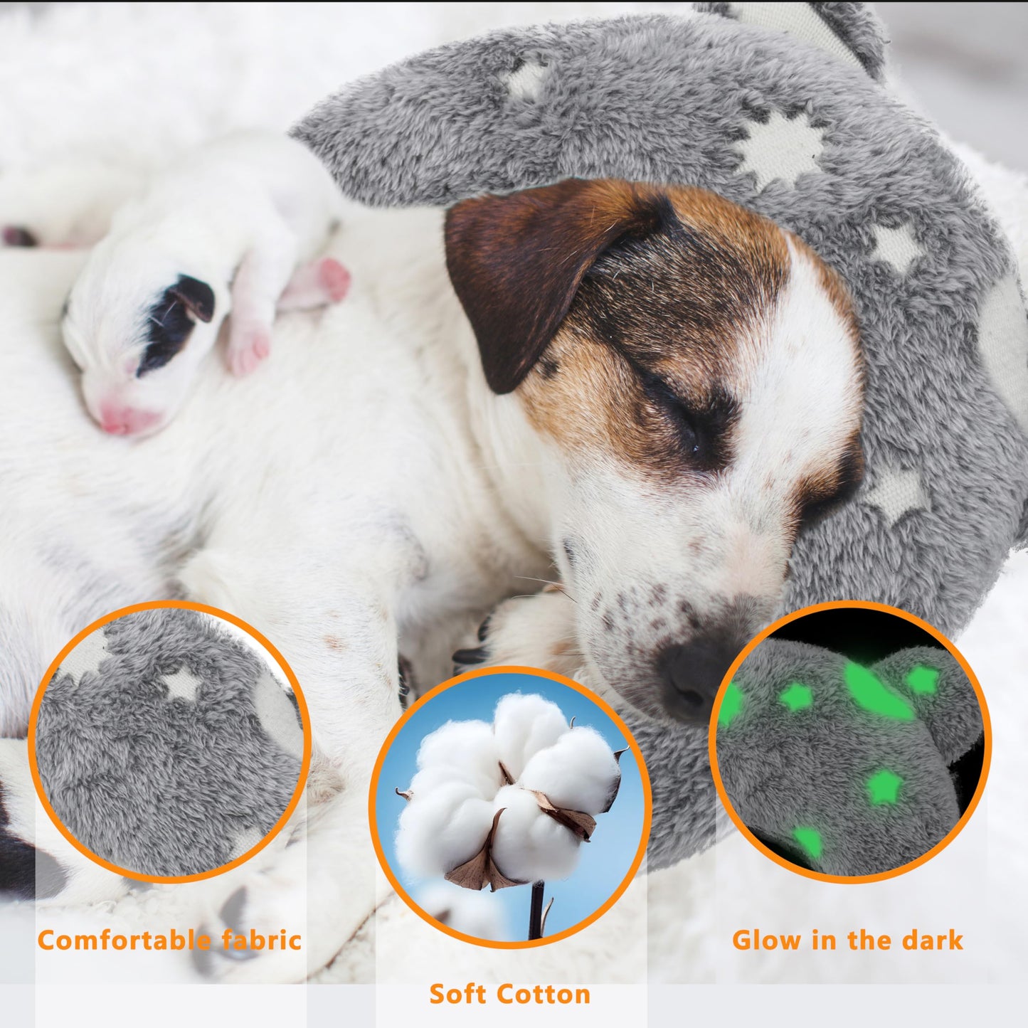 Maiiu Pet Calming Pillow for Dogs, Soft U-Shaped Pillow Glow in the Dark, Joint Relief, Sleep Comfortably,Suit for Small, Medium, Large Dogs, Fluffy Pet Neck Pillow (S-Gray)