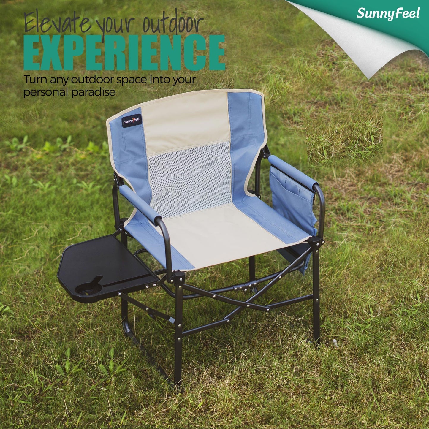 SUNNYFEEL Oversized Camping Directors Chair, Portable Folding Lawn Chairs for Adults Heavy Duty with Side Table,Pocket for Beach, Fishing,Picnic,Concert,Tailgating, Outdoor Foldable Camp Chair