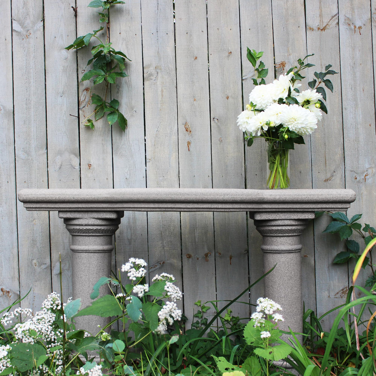 Emsco Group 2316 Lightweight Natural Sandstone Garden Shelf with Columns, 48", Granite