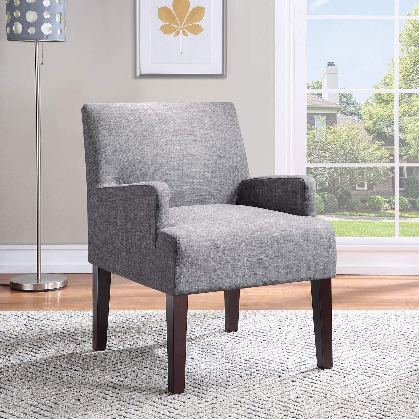 OSP Home Furnishings Main Street Upholstered Guest Chair with Espresso Finish Accents, Cement Grey Fabric