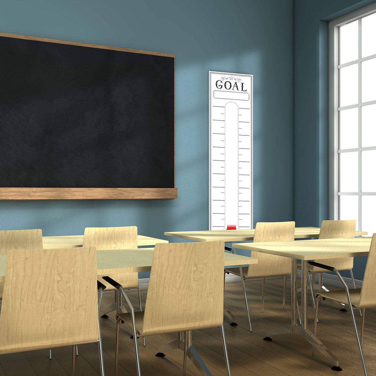 Goal Setting Fundrasing Thermometer - 48"x12" Dry Erase Self-Adhesive Goal Tracker - Poster Charts for Home, School and Office