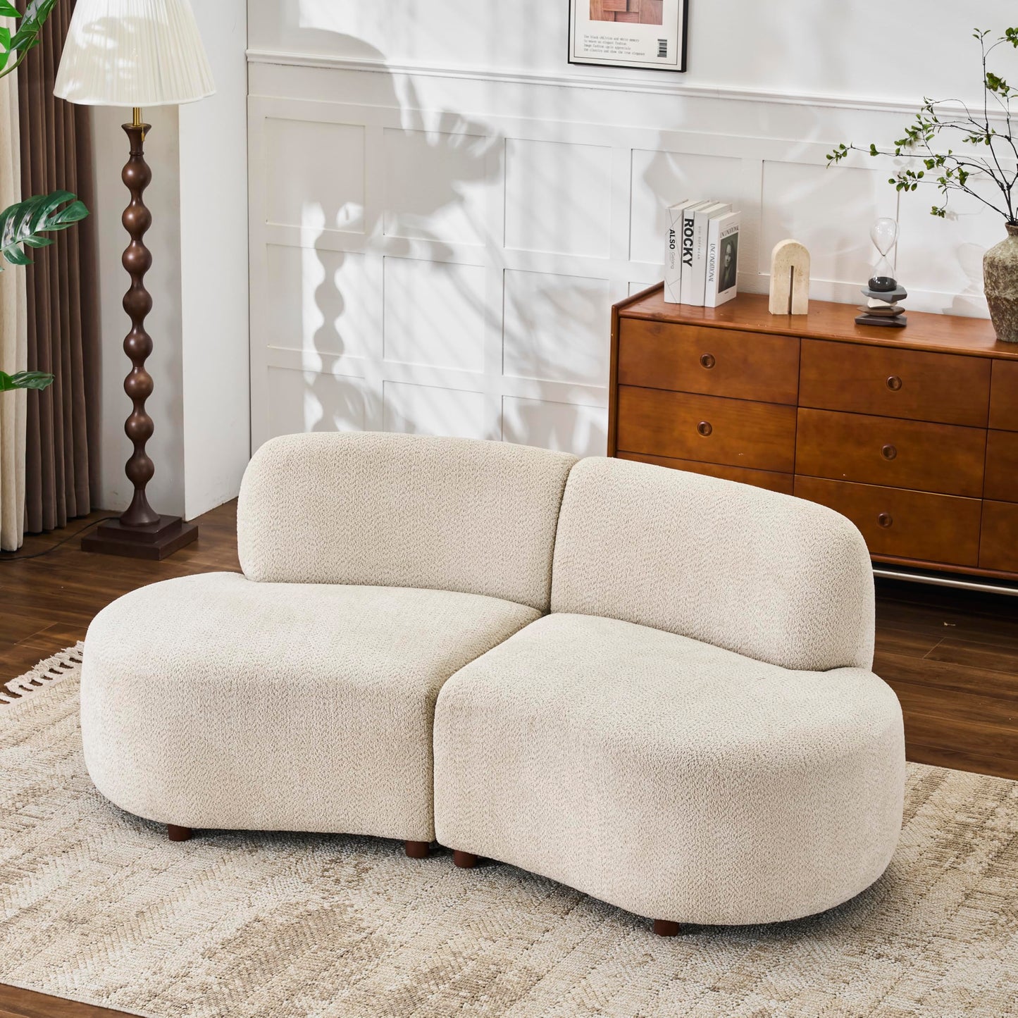Christopher Knight Home Karia 73" Boucle Upholstered Sectional Sofa, Armless 2-Seater Home Sofa Living Room, Sturdy Wooden Frame Loveseat with Curved Design, Cloud Couch with Deep Seat, Beige