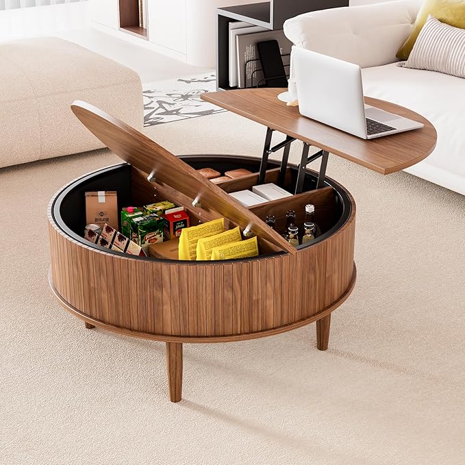 Round Fluted Lift Top Coffee Table