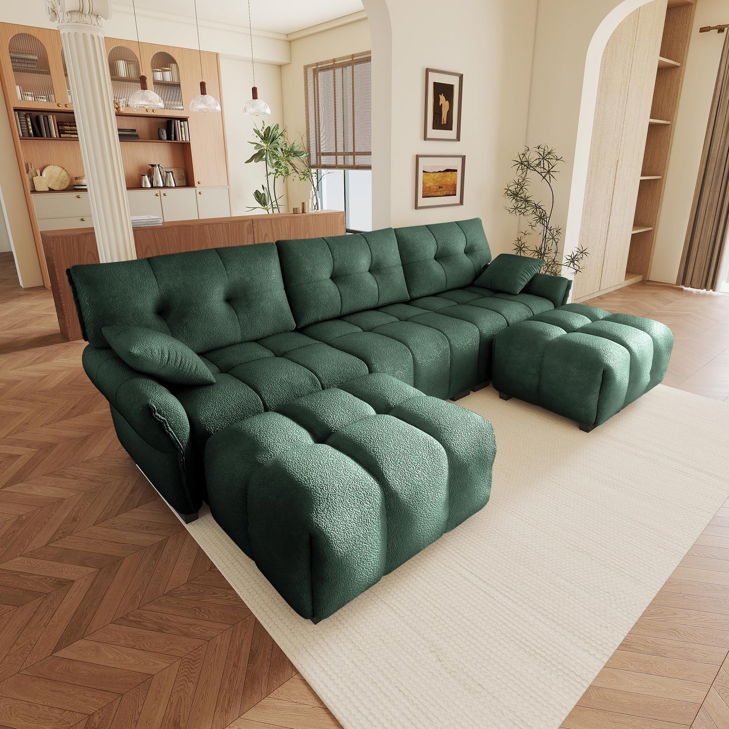 SoarTalent 110.2” Modular Sectional Sofa Couches,Luxury Chenille 3 Seater U-Shaped Sleeper Sofa Cloud Couch with 2 Ottoman and Pillows for Living Room, Apartment, Office(Green)