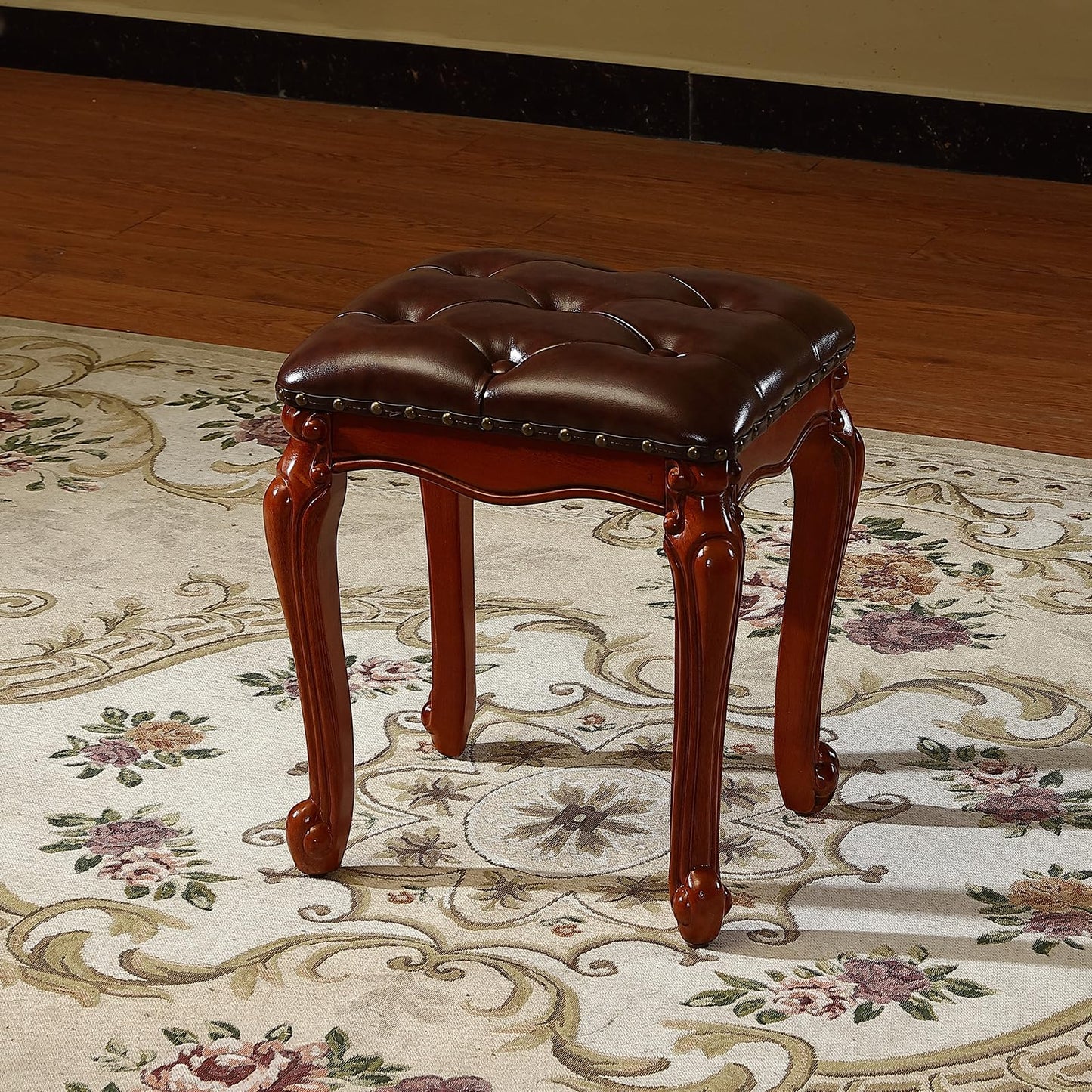 KIVSON Vanity Bench with Nailhead Trim, Piano Bench, or Desk Stool with Microfiber Leather Upholstery for Bedrooms, Dining Rooms, Cloakrooms, or Piano Rooms (Retro Brown)