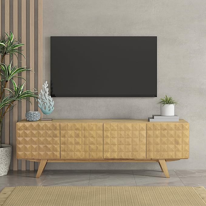 NTC Sapa Mid-Century Modern Solid Wood TV Stand 4-Door Media Console