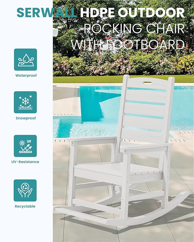 SERWALL HDPE Outdoor Rocking Chair, Oversized Rocking Chair