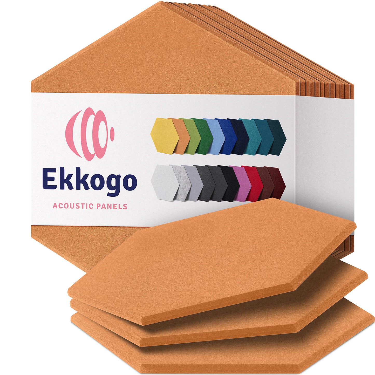 Ekkogo Acoustic Panels 12-Pack Soundproof Wall Panels 12"X10.4"X0.4" Sound Panels High Density Sound Dampening Panels - [70'S Orange Hexagon]
