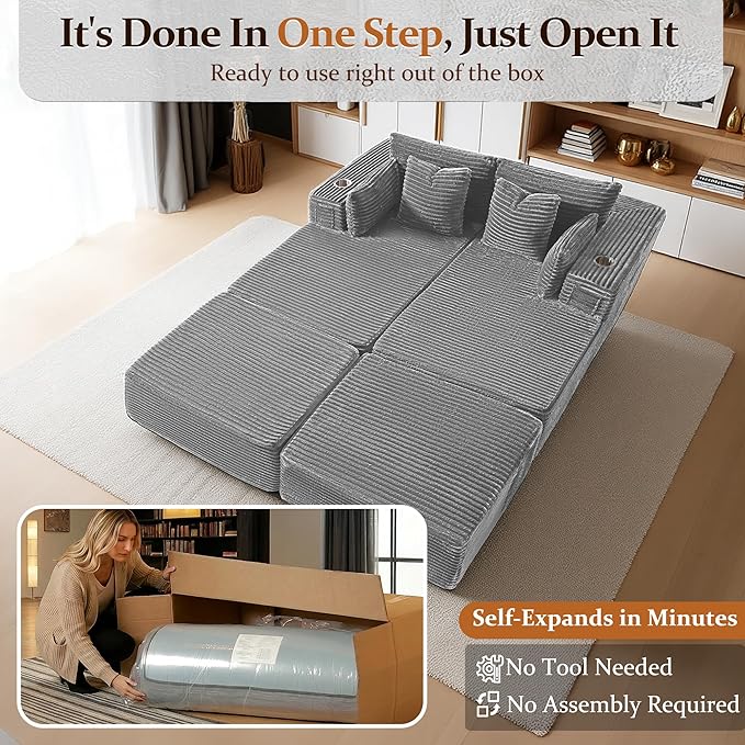 72" Cloud Sectional Couch, Comfort Sleep Sofa
