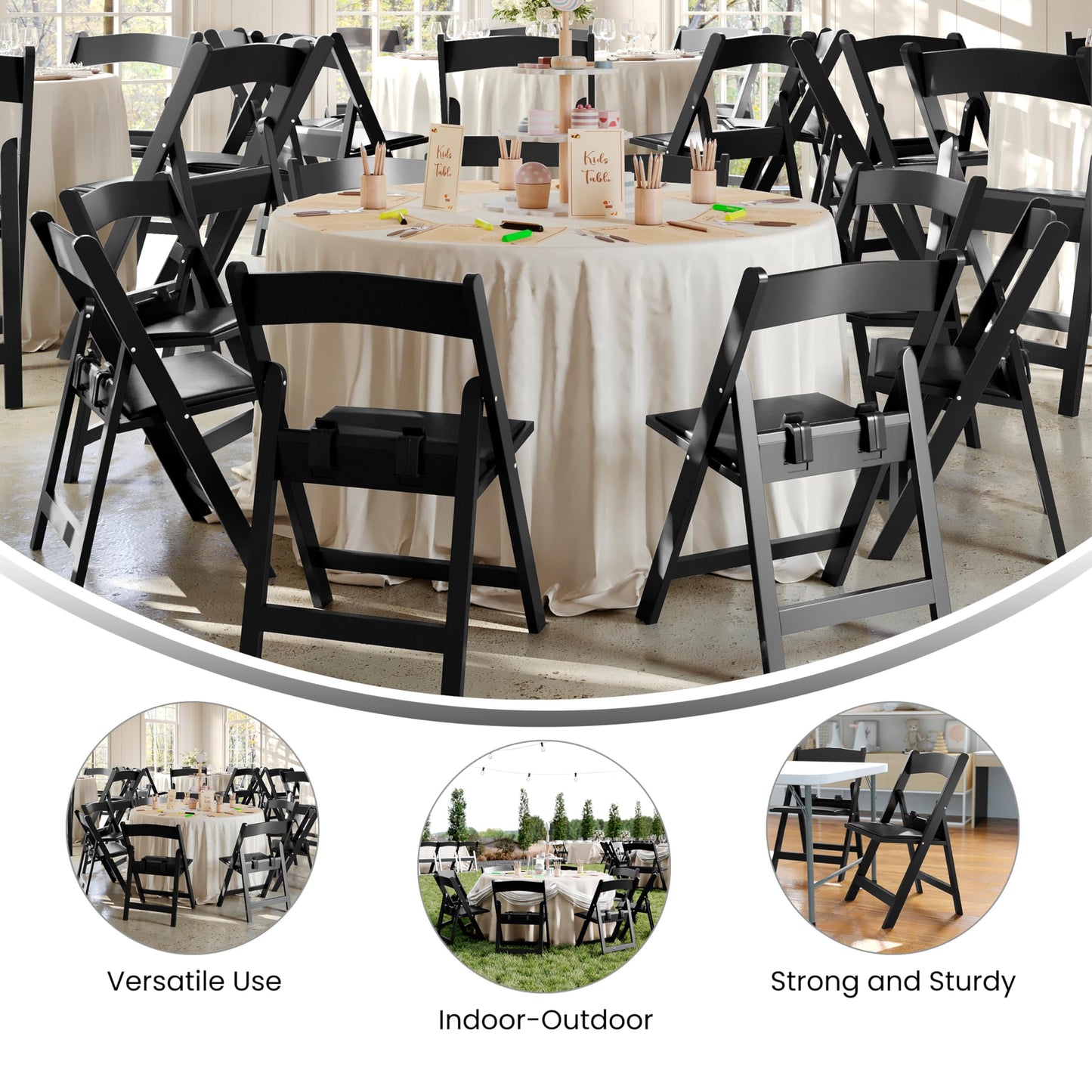 Flash Furniture Hercules Set of 2 Kids Black Resin Folding Chairs with Gray Vinyl Padded Seats