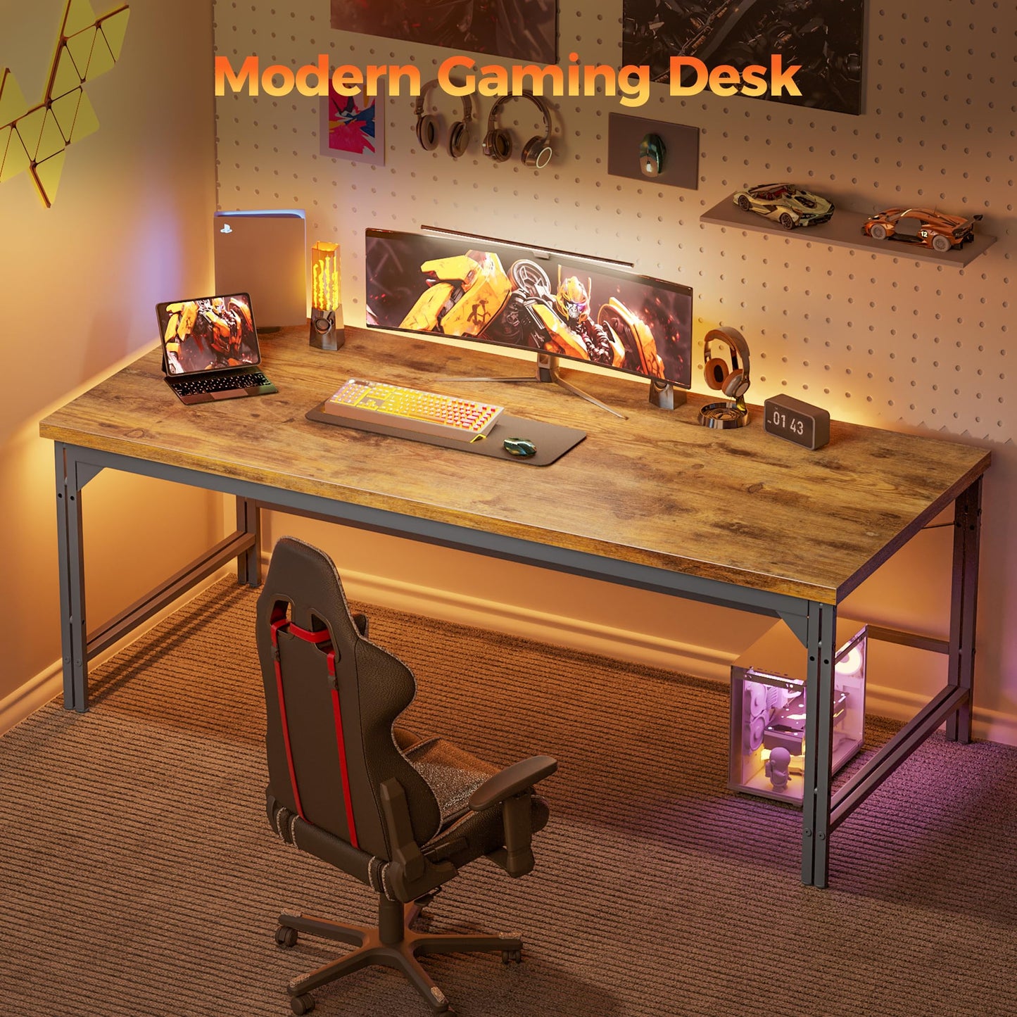 Mericonia 40 Inch Computer Desk, 1" Thick Modern Simple Study Writing Table, Heavy Duty Industrial Office Desk for Home Bedroom Workstation, Dark Brown