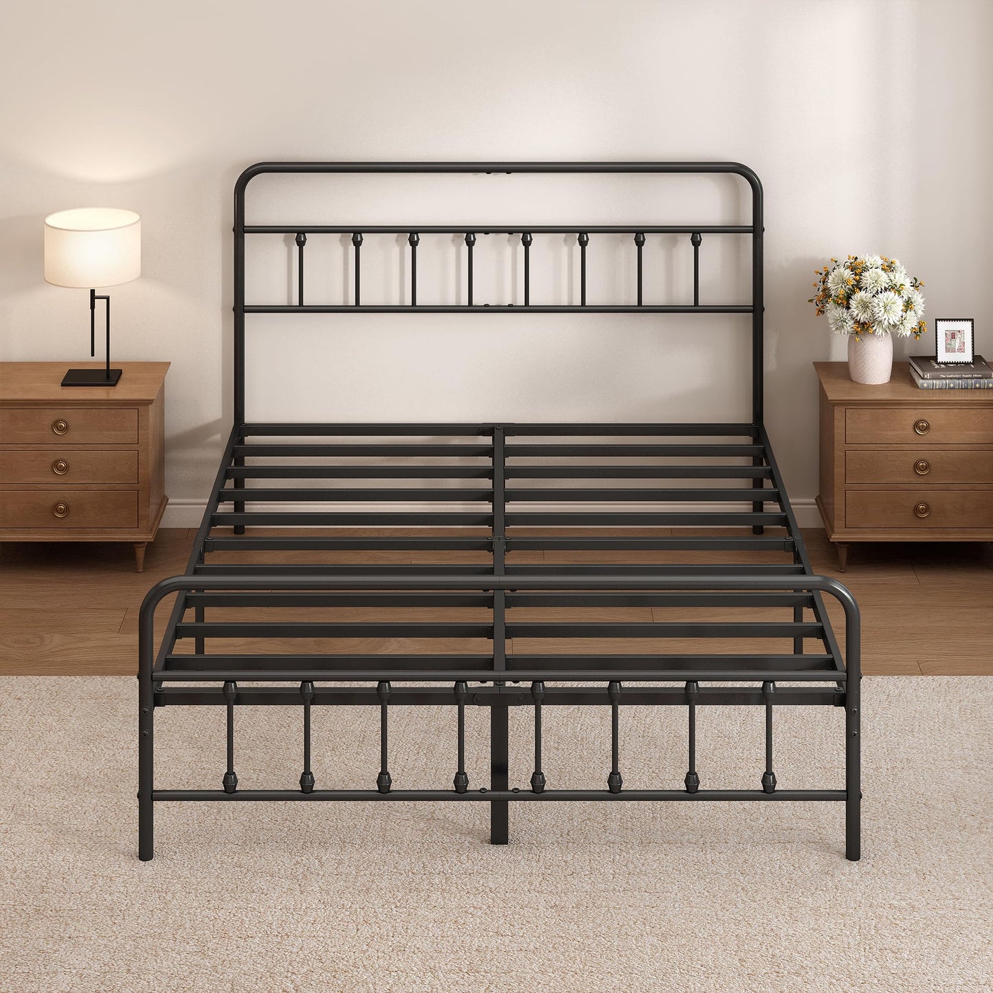 Chroark Full Size Black Metal Bed Frame with Headboard and Footboard, 12 Inch Underbed Storage Space, Heavy Duty Mattress Foundation with Steel Slat Support No Box Spring Needed