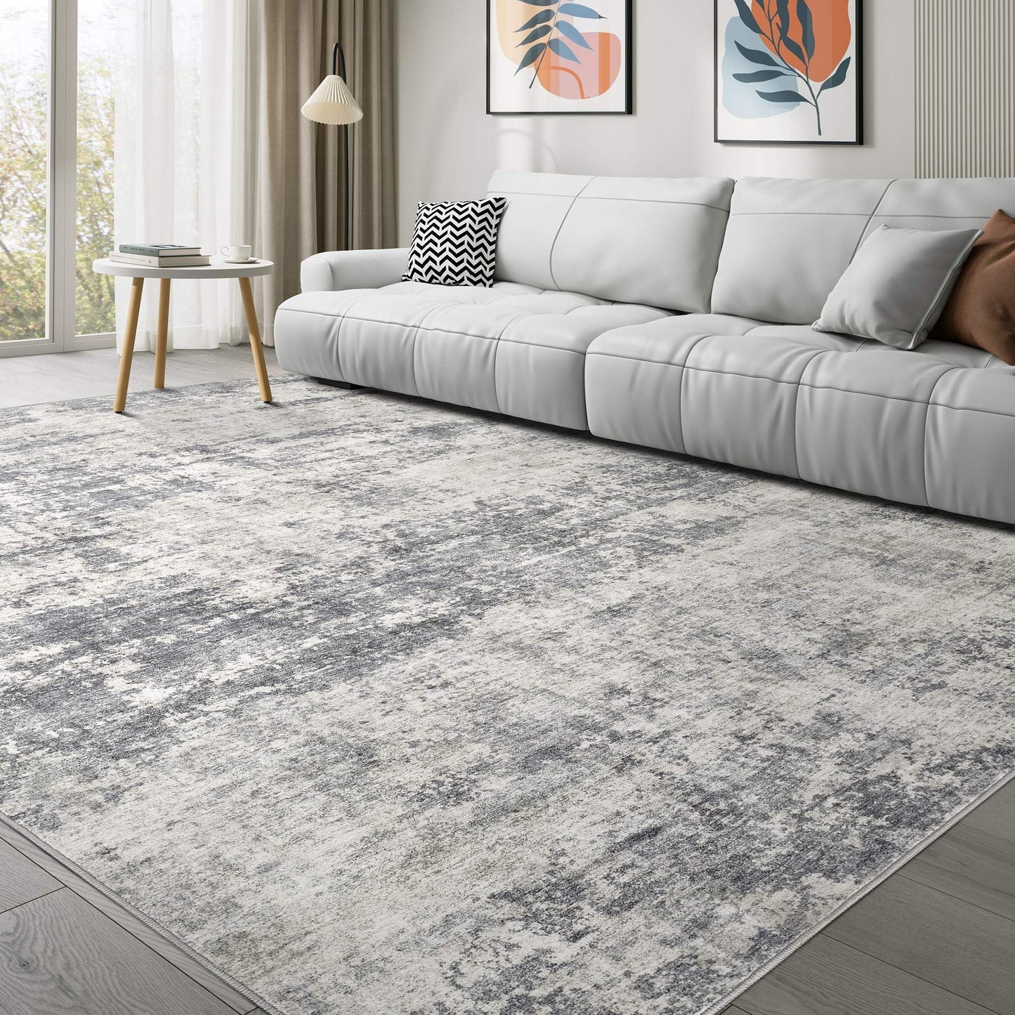 TARANCH Abstract 6x9 Area Rug: Machine Washable Non Slip Ultra Thin Low-Pile Carpet, Soft Stain Resistant for Living Room Bedroom Nursery, Kid Pet Friendly, Robot Vacuum Compatible - Grey Beige