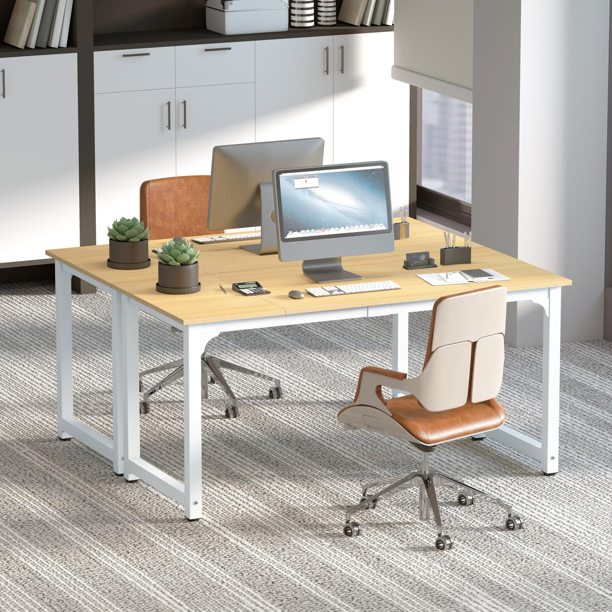 NSdirect Modern Computer Desk 63 Inch Large Office Desk, Writing Study Table for Home Office Desk Workstation Wide Metal Sturdy Frame Thicker Steel Legs, White
