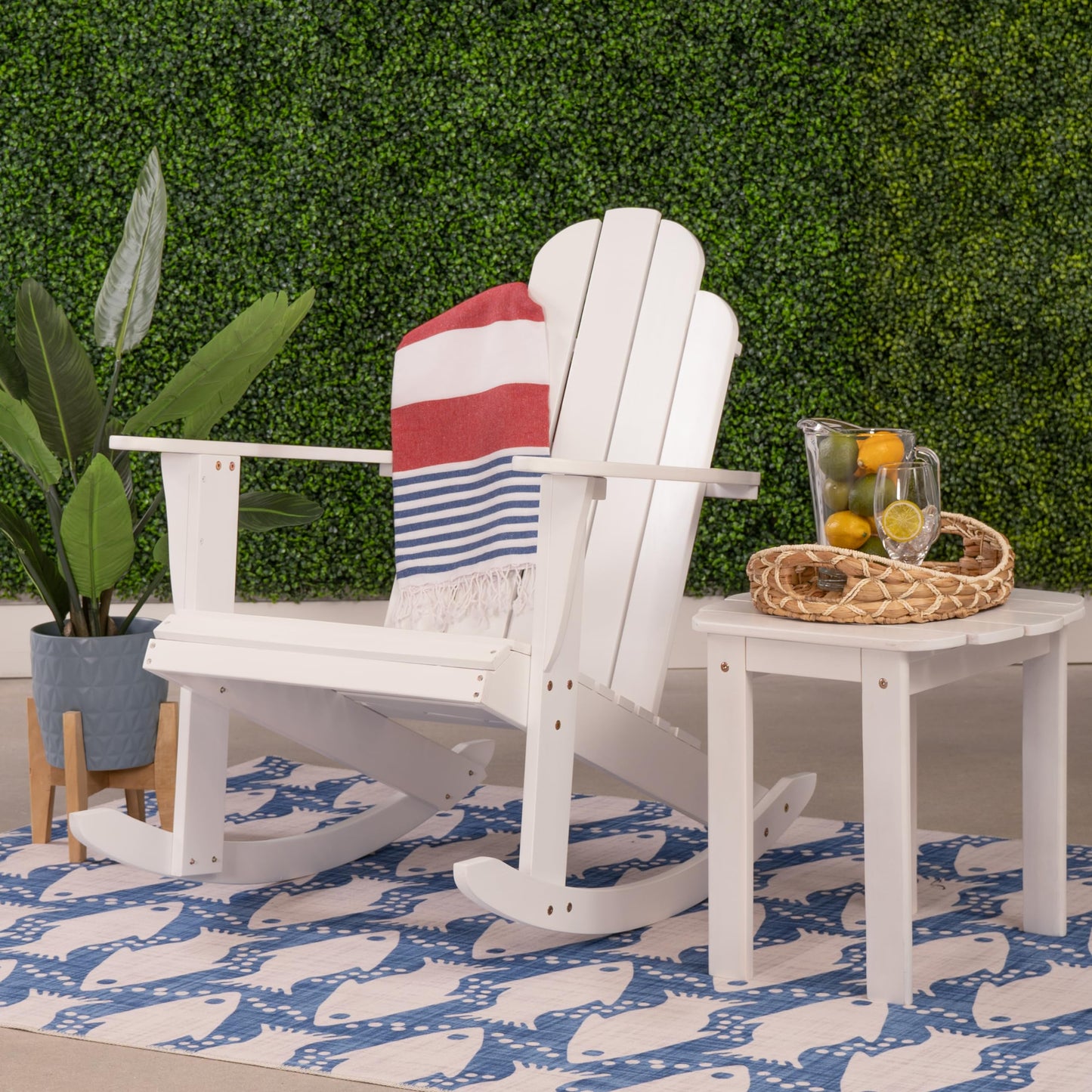 Jayde White Wooden Outdoor Adirondack Rocking Chair by Linon