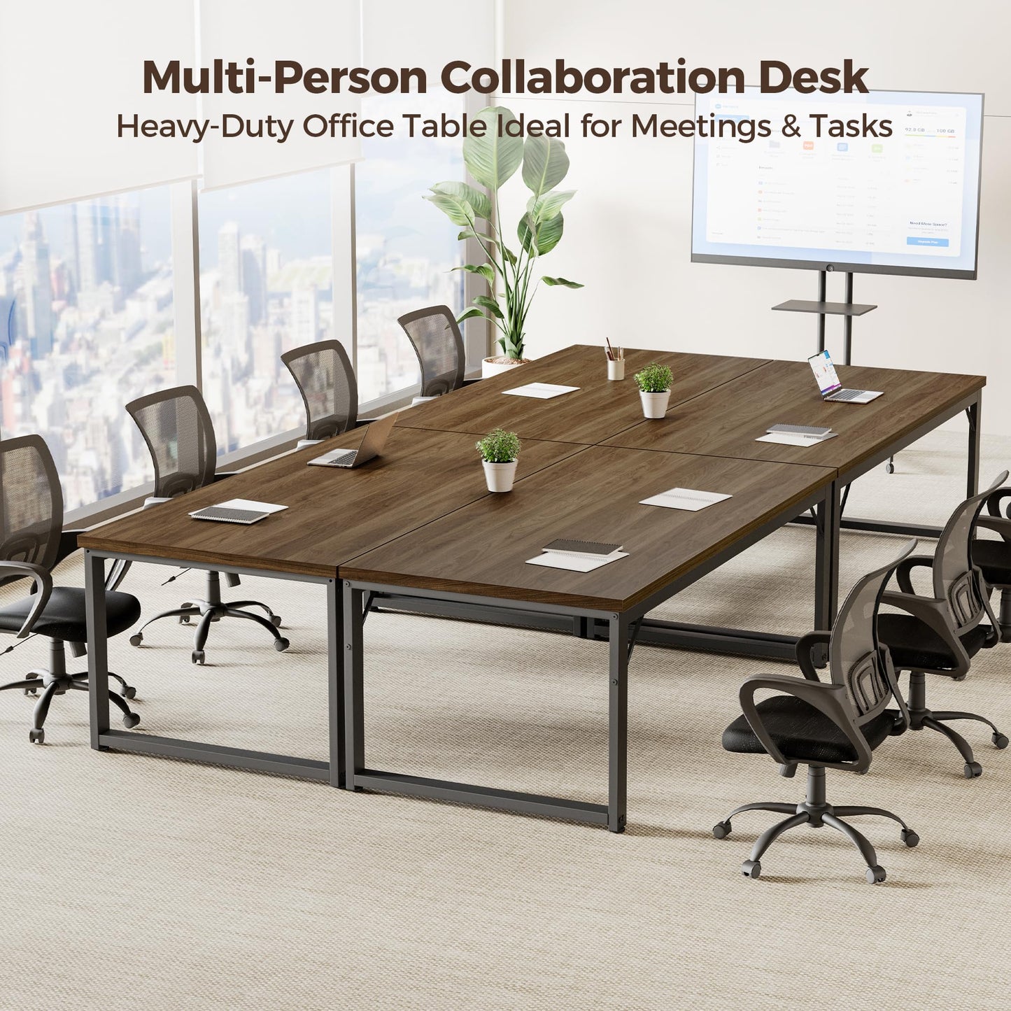 Mericonia 40 Inch Computer Desk, 1" Thick Modern Simple Study Writing Table, Heavy Duty Industrial Office Desk for Home Bedroom Workstation, Walnut