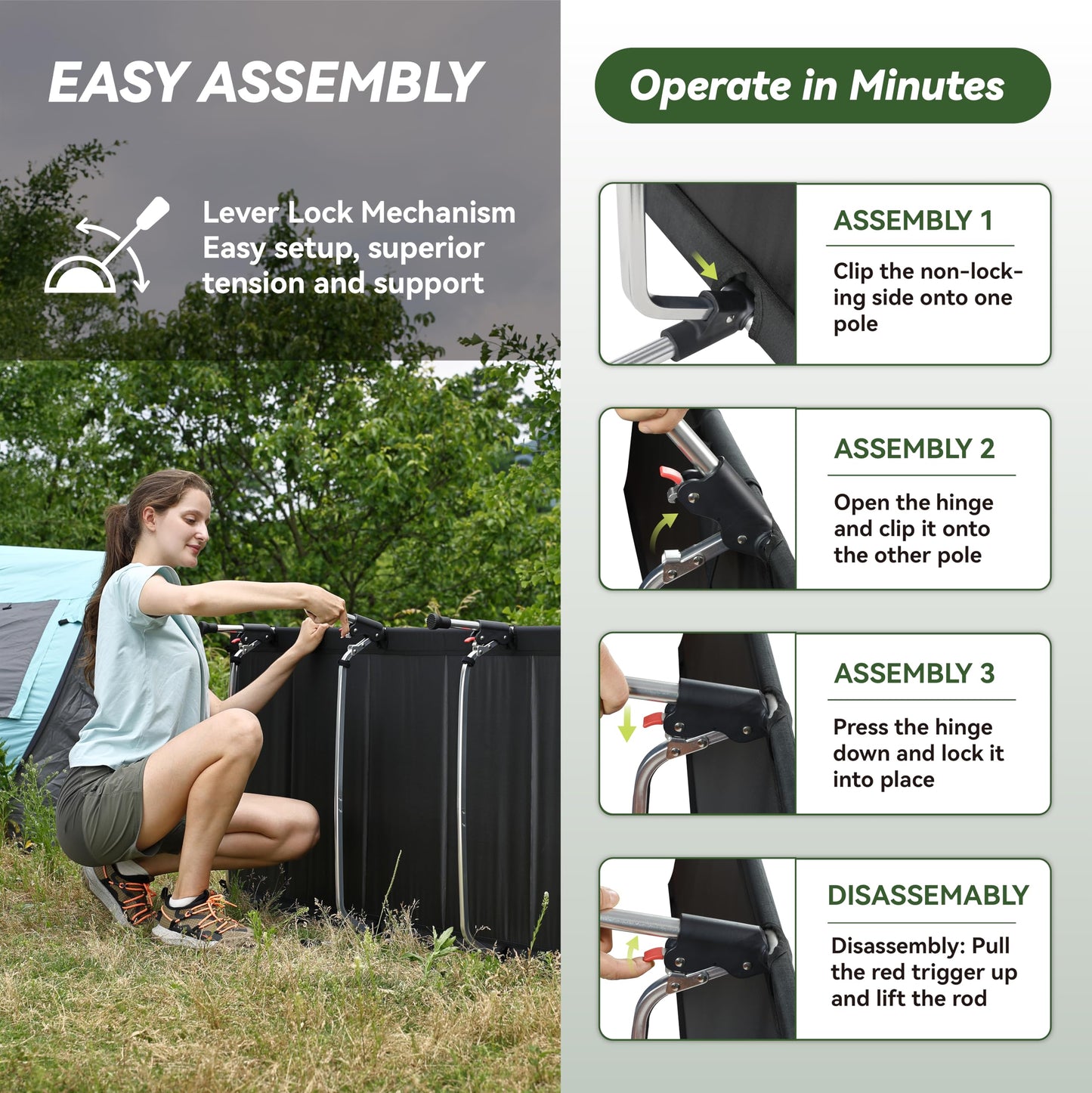 MARCHWAY Lightweight Folding Tent Camping Cot Bed with Lever Lock, Easy Setup Portable Compact for Outdoor Travel, Hunting, Hiking, Motorcycling, Support 330Lbs (Black)