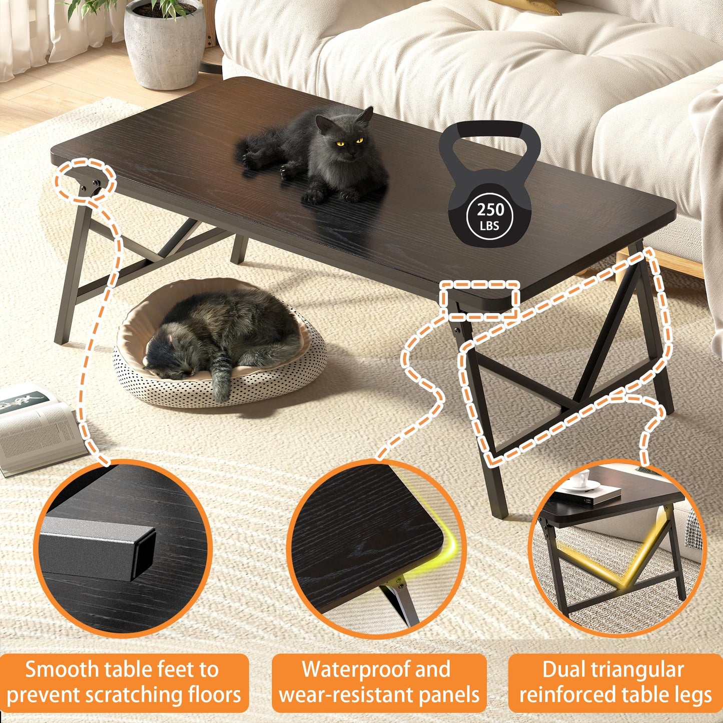 QUERNA Folding Coffee Table, No Assembly Low Coffee Table, Floor Table Desk for Sitting on The Floor, Portable Floor Table for Living Room, Home, Caravan and use, 31.5L‘ x 15.8W’ x 15.8H’