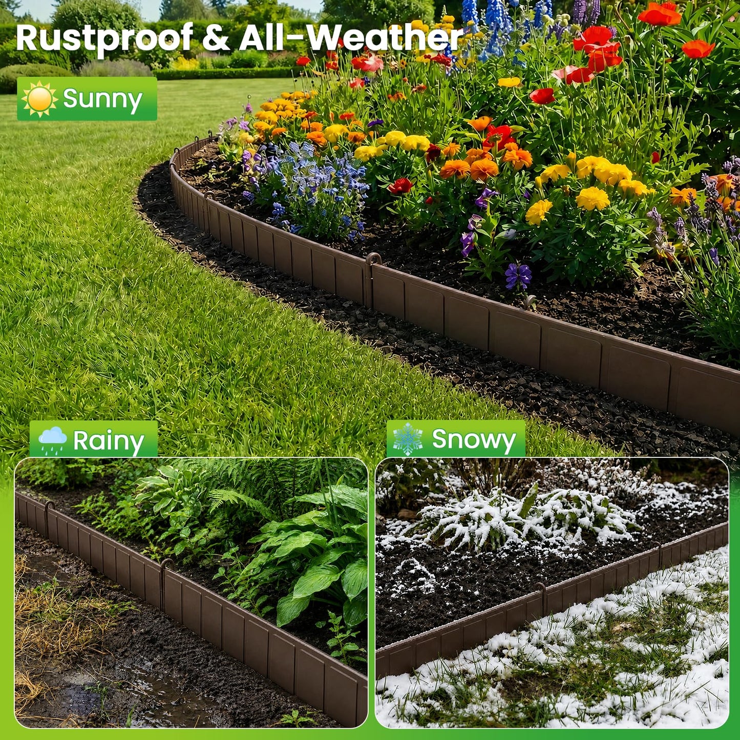 25 Panels Modular Metal Garden Edging 3.2in (H) x 33 ft (L)–Landscape Edging with 26 Stakes, Adjustable 0-270°for Curved Lawn & Flower Bed Borders, No Dig Metal Edging for Landscaping (Rust)