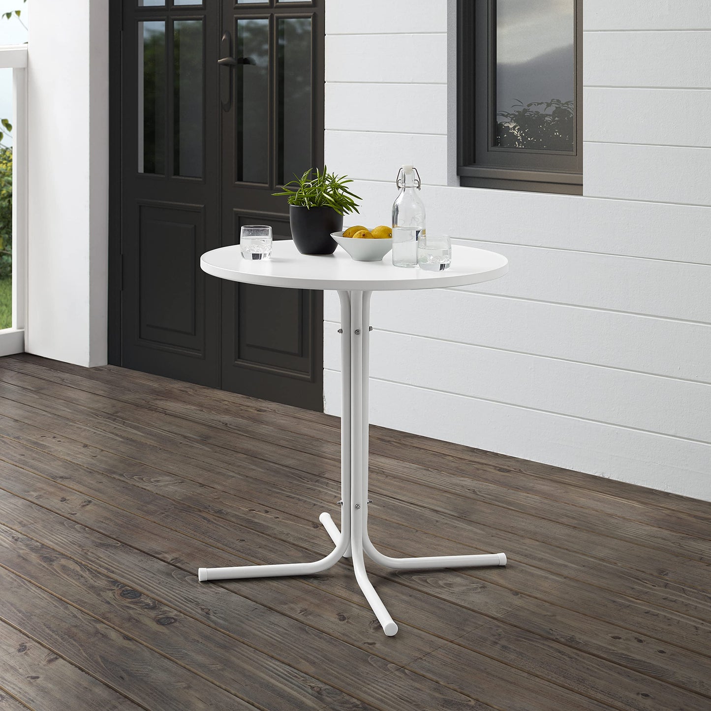 Crosley Furniture Griffith Round Outdoor Bistro Table, Retro Metal Patio Furniture for Dining, Porch, Deck, White Satin