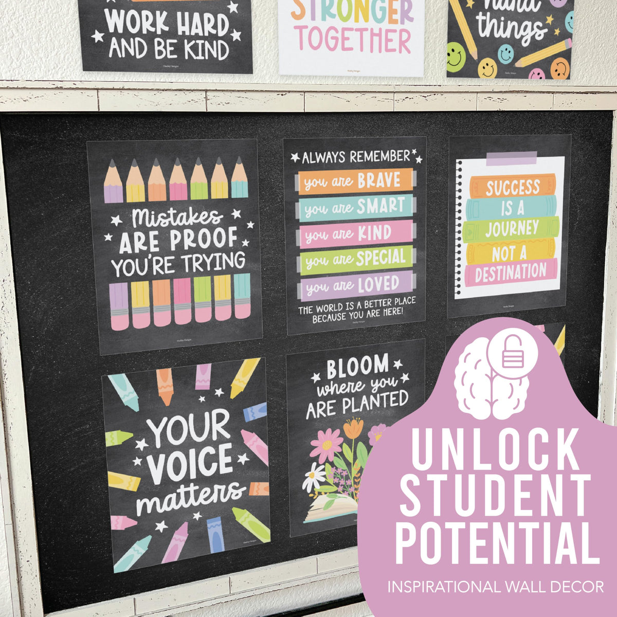 Hadley Designs Motivational Poster for Classroom Decor -9 Growth Mindset Classroom Posters Elementary, Inspirational Wall Decor Middle School, Teacher Must Haves, Chalkboard Bulletin Board Decorations