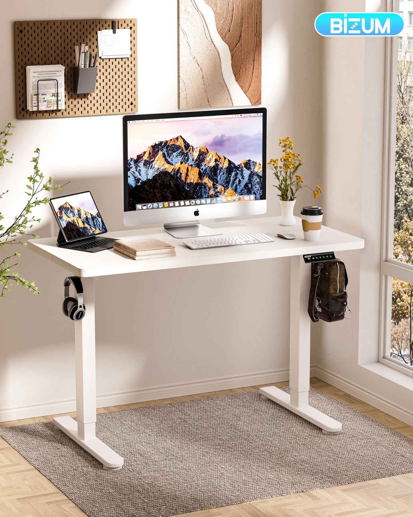 BIZUM Standing Desk Electric Adjustable Computer Desk-Stand up Desk Office Gaming Home Office Memory Desks 48x24 inches White