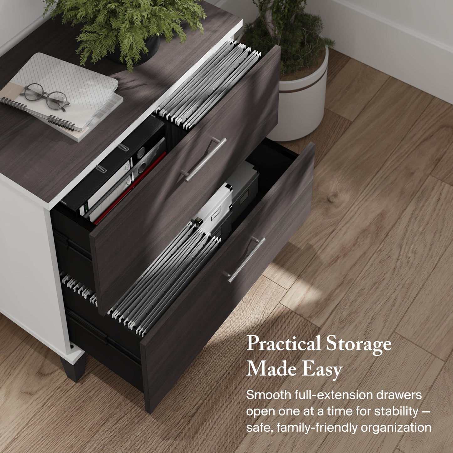 Bush Home 2 Drawer Lateral File Cabinet, Letter and Legal-Size Document Storage for Home or Professional Office, Somerset Collection, White and Storm Gray