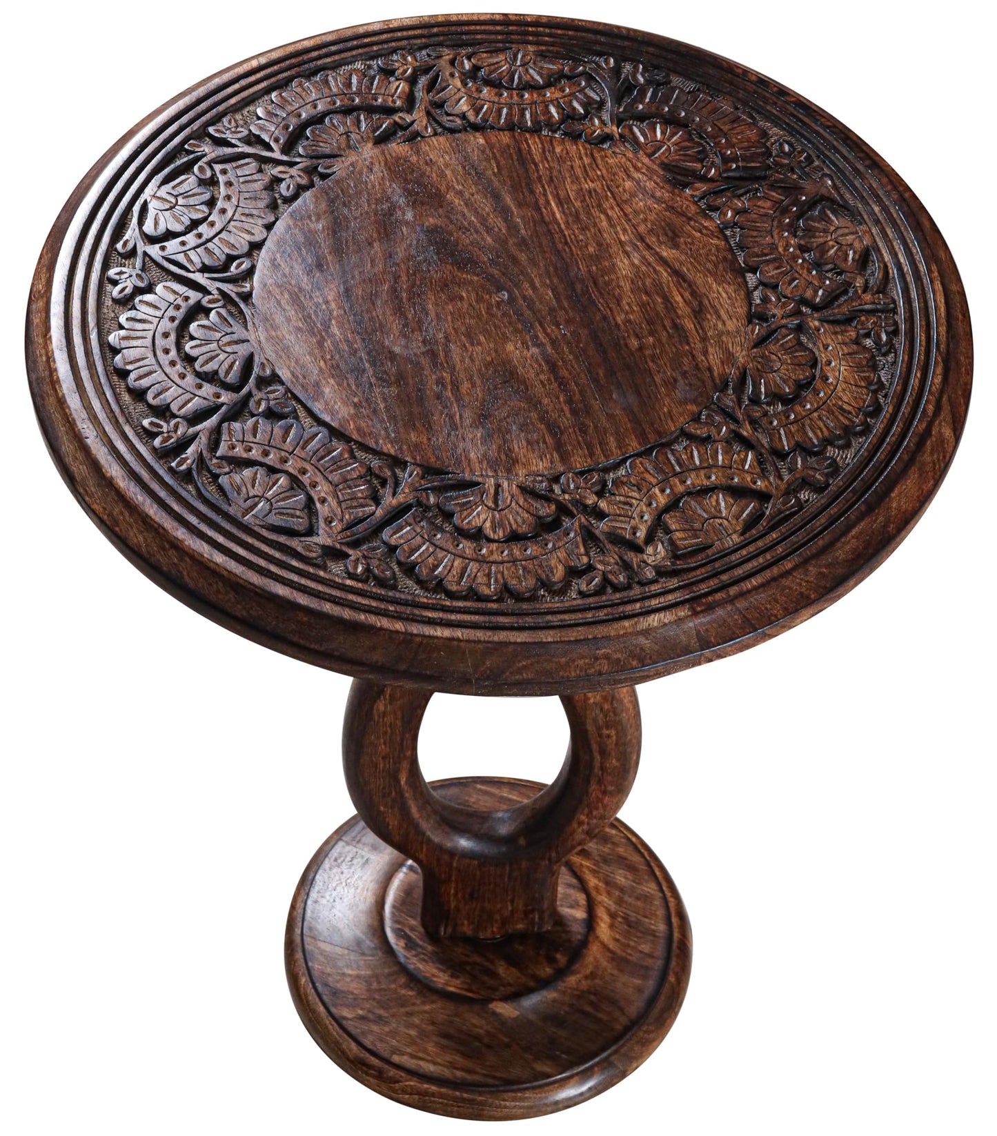 Side Tables Round – Small Drink Table for Small Spaces, Modern Accent Nightstand with Hand-Carved Top & Solid Wood Tables for Living Room, Bedroom, Office – Burnt Finish_18x22 Pride Styles
