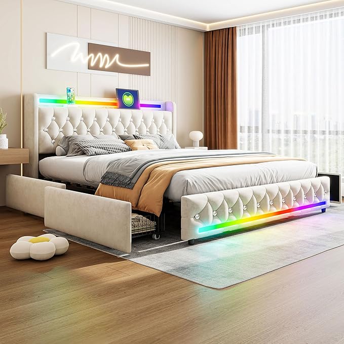 Music Player Full Bed with Bluetooth Speakers, USB&Type C Charging Ports